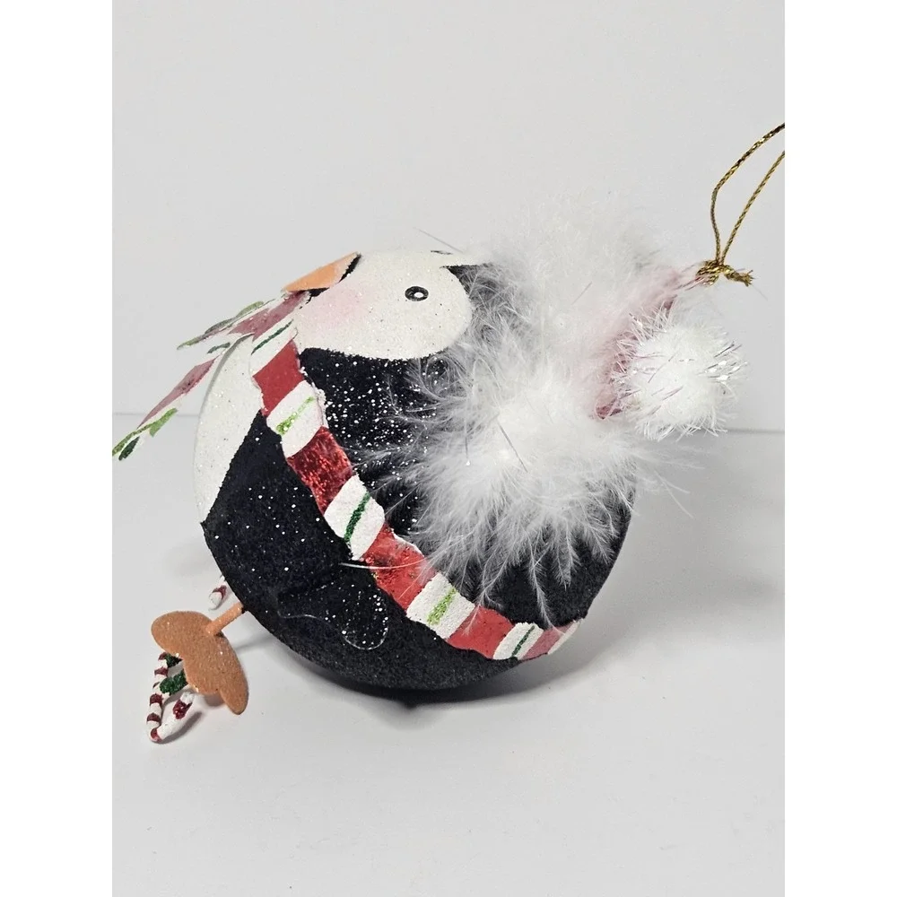 Pier 1 Imports Glitter Penguin Ball Ice Skates Christmas Ornament Fluffy Santa